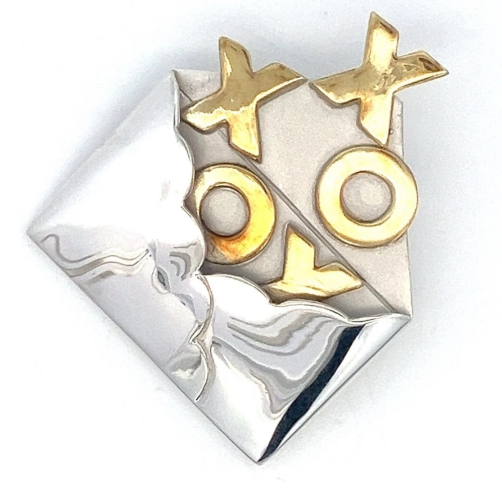 Far fetched Sterling Silver XO Love Letter Brooch: Two-Tone Brass Accent